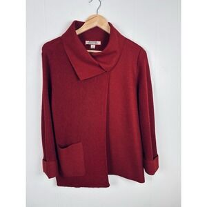 Beyond Threads Alpaca‎ Red Wool Asymmetric Cardigan Jacket Small Wrap Waterfall